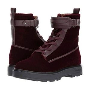 Calvin Klein Burgundy Velour Combat Boots
